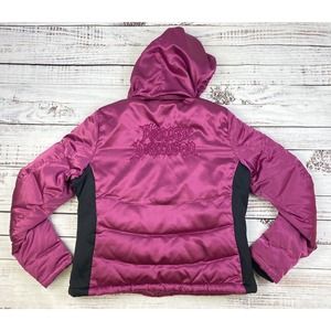 HARLEY DAVIDSON Downs Filled Fleece Lined Satin Logo Jacket Women’s L‎ Hot Pink